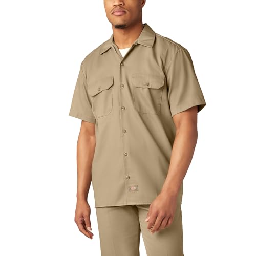 Dickies Men's Short-Sleeve Work Shirt, Khaki, Large