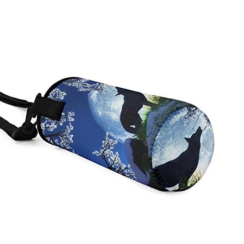COEQINE Kids Adult Water Bottle Carrier Bag,Print Floral Wolf,Neoprene Portable Insulated Bottle Sling Holder Bag,for Stainless Steel and Plastic Bottles - Image 3