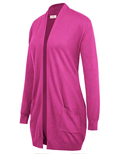 Women Pink Knit Ribbed Fall Sweaters Cotton Cardigan(S,Magenta) #TOP4