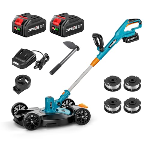 SEESII String Trimmer Battery Powered: 2 * 4.0Ah Batteries Lawn Mower with 21V Charger, Dual-Cutting Modes for Weeds & Lawn Edging, Garden Tools for Men Women & Elderly Users