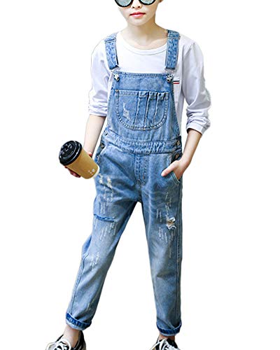 LaoZanA Peto Vaquero Niña Pantalones Vaqueros Rotos Monos Largos Overalls Mono 140CM