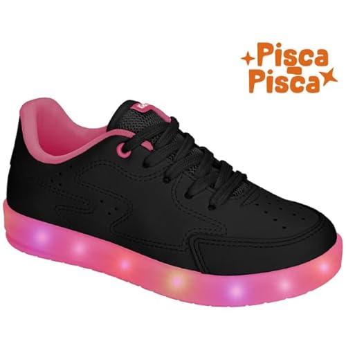 Tênis Infantil Kidy Hype Com Led Preto E Pink Escolar Escola Colegial Colégio Original Menina Femini