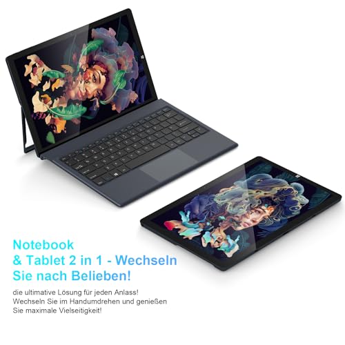 AWOW 10.1’’ Tablet PC W-11 mit Gen12 N100, 12 GB LPDDR5, 256 GB UFS, Touchscreen und Abnehmbarer Deutscher QWERTZ-Tastatur - 2-in-1 Mini Laptop(Kein Stift)
