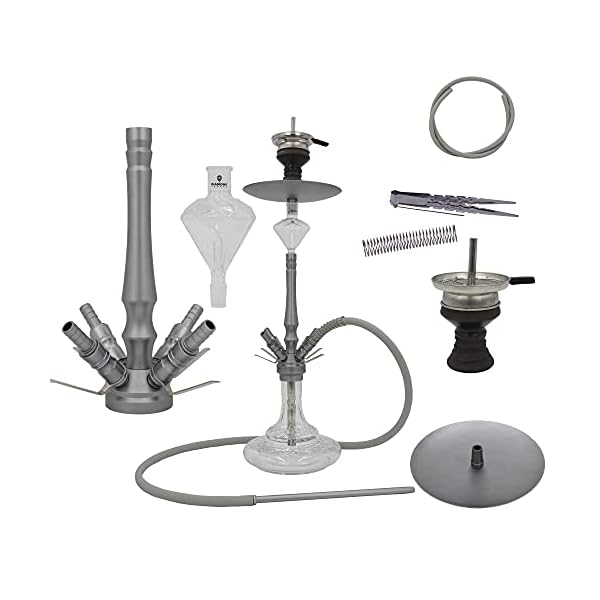 DIAMOND HOOKAH Premium Mittel Aluminium RPO3A Shisha Set, Wasserpfeife Shisha Edel Komplettset mit 4 Anschlüsse. 18/8…