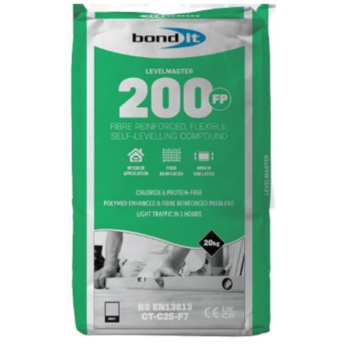 Bond It LEVELMASTER 200FP Fibre Reinforced Self-Levelling Floor Compound – Grey, 20kg | Fast-Drying Polymer-Modified Underlay for Interior Sub-Floors | Ideal for Ceramic Tiles – Carpet – Vinyl & Wood