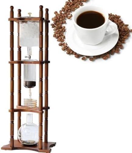 Cold Brew Drip Tower Coffee Maker with Adjustable Water Flow, Slow Drip Iced Coffee Brewer for Home Office, Glass Wood Design