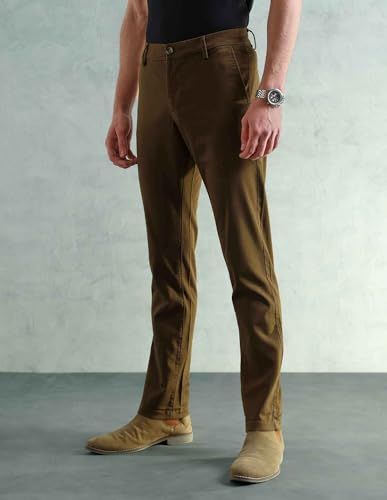 Image of Arrow Sport Men Slim fit Cotton SolidMid Rise waistTrousers