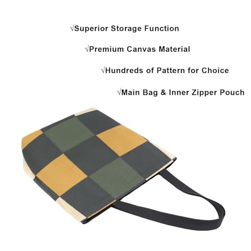 Extra Large Shoulder Tote Bag for Beach Travel Weekender Gym Earthytonescheck Pattern Reusable Grocery Canvas Shopping Bag4