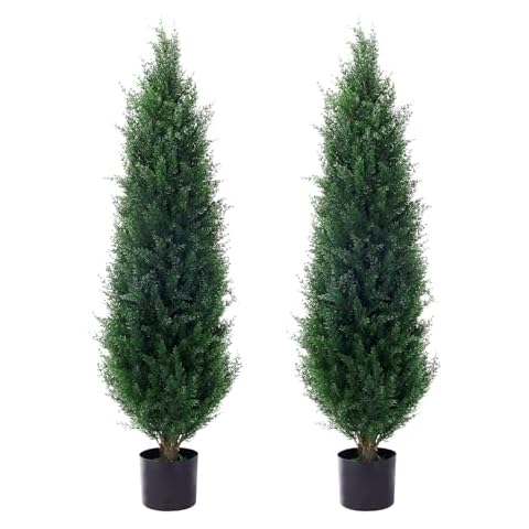 4ft(48”) Artificial Cedar Topiary Tree Potted Plants UV Resistant Leaves Outdoor Artificial Shrub Home and Office Interior Decoration Outdoor Pruned Trees Artificial Outdoor Tree Cover
