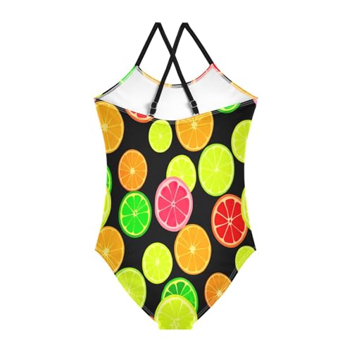 Colorful Citrus Fruit Slices Child Girl Swimsuit, Beach Swimsuit 3-10 Y with Adjustable Shoulder Strap, 3-10 Y2