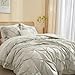 AMZTOP 3 Pieces Twin XL Comforter Sets with 1 Cloud Comforter and 2 Pillow Shams Light Grey Mocrofiber Pinch Pletaed Pintuck Ruffled Washed Shabby Rustic Farmhouse Bedding Sets All Season Use