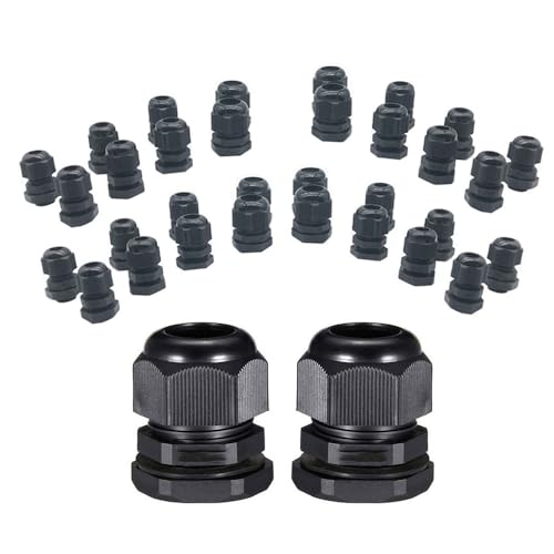 SEIWEI 100 Pcs Cord Grip Cable Glands Kit Waterproof Cable Gland Connector with Locknut and Washer for Sockets, Switches, Junction Boxes(Black, PG7)