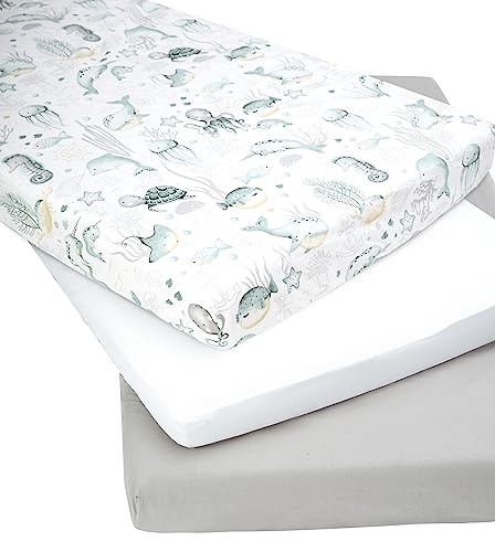 Medi Partners Set of 3 pcs. Fitted Sheet 60x120 cm 100% Cotton Baby Bed Linen Mattress Cot, Ocean-white-grey, Three pack - Image 2