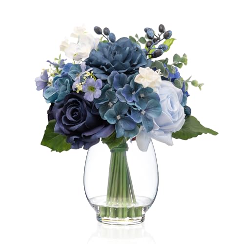 Navy Blue Silk Flowers In Vase