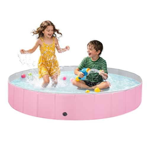 Image of Jecoo Dog Pool for Large Dogs Kiddie Pool Hard Plastic Foldable Dog Bathing Tub Portable Outside Kids Swimming for Pets and Dogs Outdoor Backyard