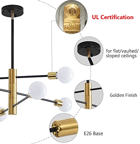 Deyidn Sputnik Chandelier Mid Century Modern Industrial E26 Pendant Lighting Chandeliers Ceiling Light Fixture Black And Gold Light For Living Room,Kitchen,Bedroom,Dining Room And Farmhouse #TOP3
