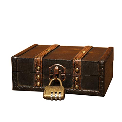 Lodokdre レトロな宝箱、ロック付き、ヴィンテージ木製収納ボックス、アンティークスタイルジュエリーオーガナイザー、ワードローブジュエリー用ボックス、小物入れ、6273-0110
