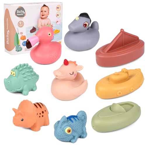 MOOKLIN ROAM Juguetes de Baño para Bébé, 9pcs Juguetes Agua Niños con Agujeros, Bañera Juegos Bebe 3 4 5 años Juguetes Educativos, Animales y Barquitos Flotantes, Regalo para Navidad Cumpleaños