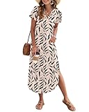 MISFAY Vestido Largo de Verano para Mujer, Casual, Manga Corta, Cuello en V, Holgado, con Abertura, Vestido Largo para la...