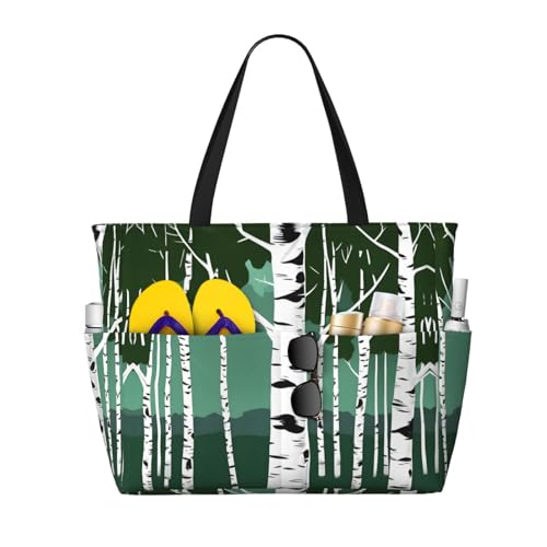 Sac à bandoulière contre la pluie noir imprimé bouleaux et arbres à sangle confort