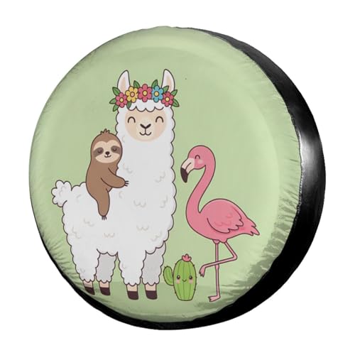 Image of Delerain Llama Sloth Flamingo Spare Tire Covers Waterproof Dust-Proof Spare Wheel Cover Universal Fit for Trailer, RV, SUV, Truck and Many Vehicle (17 Inch for Diameter 31 inch-33 inch)
