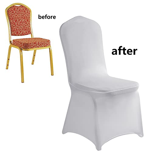 Lzy 10Pcs Spandex Chair Cover Stretch Slipcovers For Wedding Party, Dining Banquet Chair Decoration Covers (Silver, 10) #TOP3