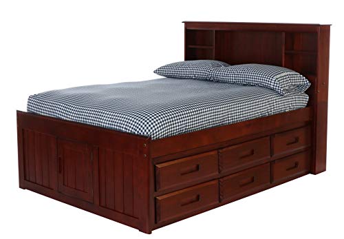 Discovery World Furniture Bookcase Captains Bed With 6 Drawers, Full, Merlot #TOP2