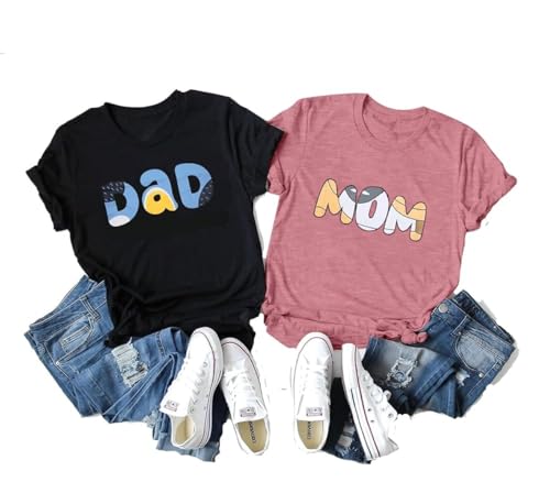 JINTING Dog Mom Shirt Mom and Dad Shirts Couple Outfit T-Shirt Casual Letter Graphic Top Tees