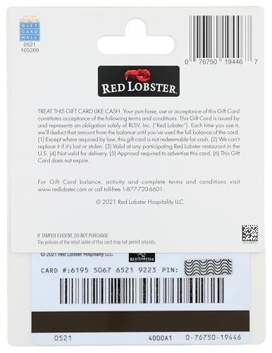 Image of Red Lobster Physical Gift Card - $100