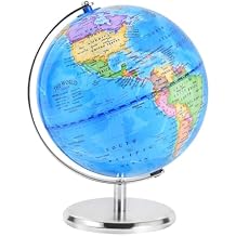 KISEER 8 Inch World Globe Rotating Earth Spinning Globe with Heavy Metal Stand for Kids Geography Classroom Education or Office Home Decorations