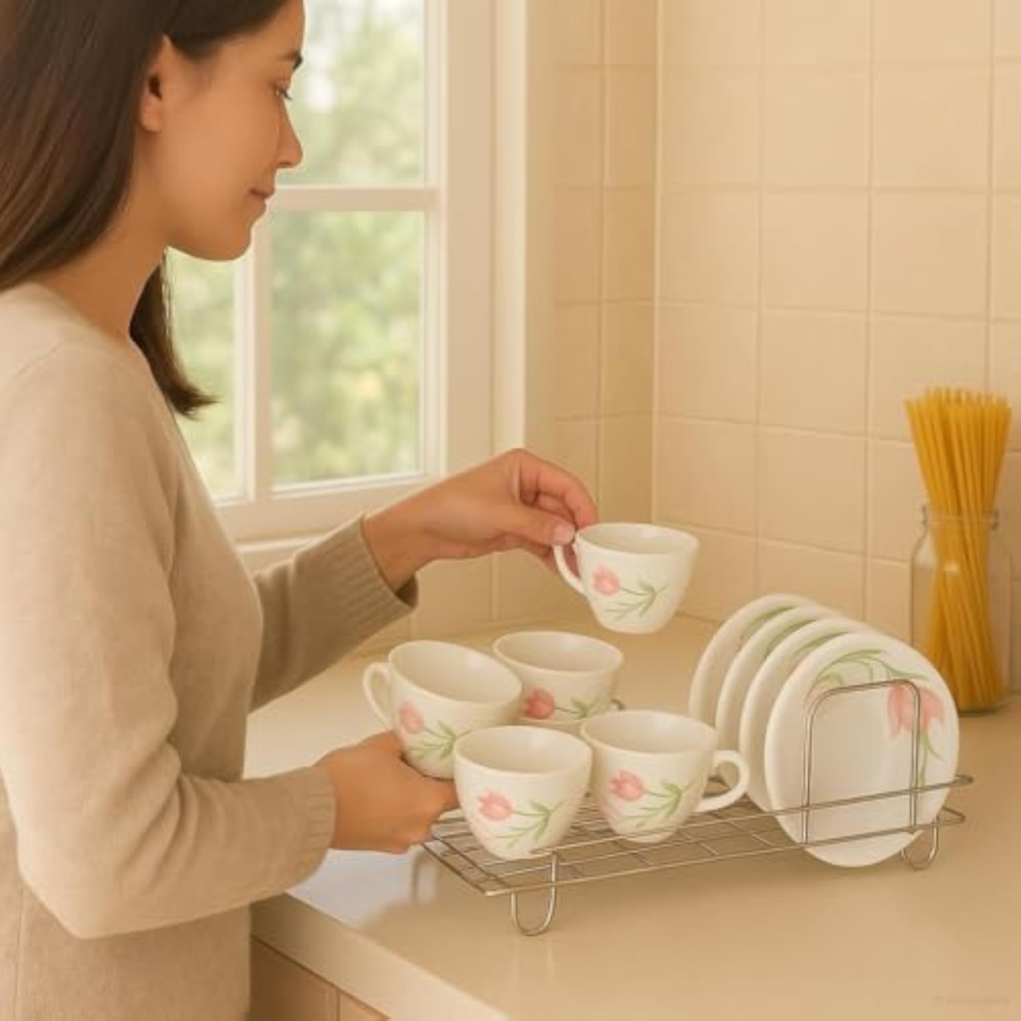Stainless Steel Cup & Saucer Stand, Kitchen Storage