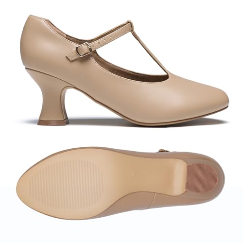 Image of 2.5 inch T-Strap Character Shoes for Women, 1920s Ballroom Latin Dance Shoe