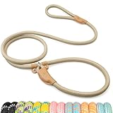 POUPUA Durable Slip Leads for Dogs, Heavy Duty Strong Rope Slip Leash for Large, Medium Dogs No Pull Training Leashes (Khaki, 1/2" x 6 FT (30~120 lbs.))