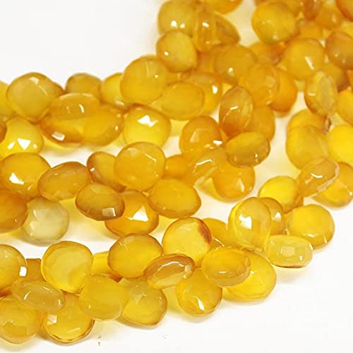 Chalcédoine jaune briolette pour remplacer les fausses perles par de vraies gemmes en cœur