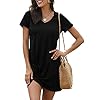 Locryz-Womens-Summer-Twist-Knot-Tshirt-Dresses-Casual-V-Neck-Short-Sleeve-Knot-Dress Locryz Womens Mini Dress Short Sleeve V Neck Side Knot Casual T Shirt Dress XL Black