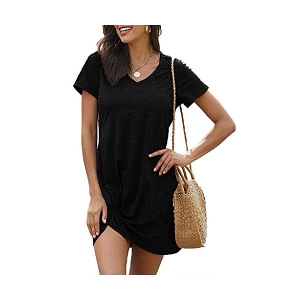 Locryz-Womens-Summer-Twist-Knot-Tshirt-Dresses-Casual-V-Neck-Short-Sleeve-Knot-Dress Locryz Womens Mini Dress Short Sleeve V Neck Side Knot Casual T Shirt Dress XL Black