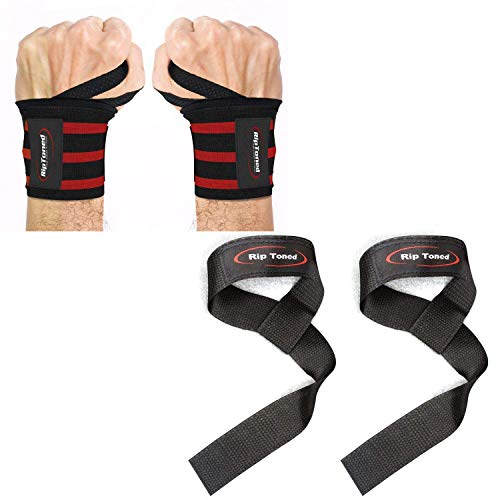 Rip Toned Lifting Straps + Wrist Wraps Bundle (1 Pair of Each) for Weightlifting, Xfit, Workout, Gym, Powerlifting, Bodybuilding, Strength Training - Men & Wome