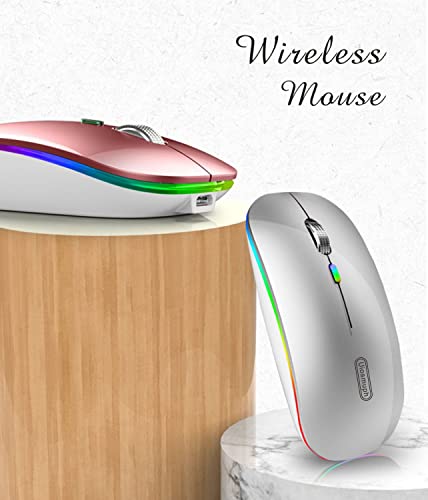 Image of Uiosmuph LED Wireless Mouse, G12 Slim Rechargeable Silent 2.4G Portable Optical Wireless Computer Mice with USB Receiver and Type C Adapter (Rose Gold)