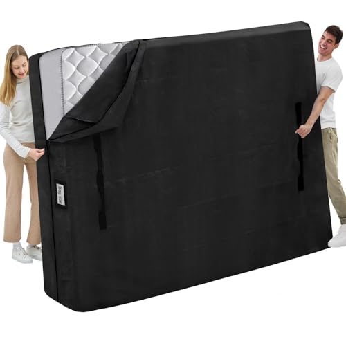 Mattress Bags for Moving and Storage, BETU Waterproof Mattress Protector Full XL Mattress Cover with 8 Heavy Duty Handles and Zipper Extra Thick Moving Supplies for Bed Reusable (82x57x13.5 Black)