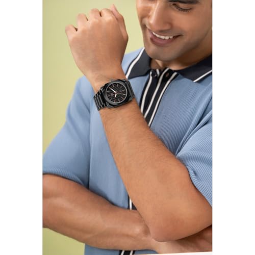 Image of Fastrack Vyb Challenger with Quartz Analog Black Dial Black Stainless Steel Strap Watch for Men - FV30045NM01W