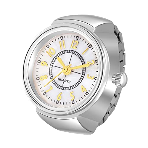 Image of JewelryWe Finger Watch for Women - Stretchy Elastic Band Round Simple Dial Quartz Ring Watches for Daily and Office