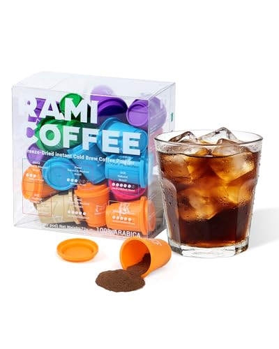 Rami Coffee Cold Brew Freeze Dried Instant Coffee Powder, Various Roast 100% Arabica, 24 Portable Flavors Taster Single Packets for Home Travel Backpacking Camping