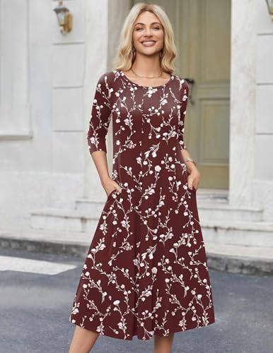 Image of HOTOUCH Women's 3 /4 Sleeve A-line and Flare Midi Long Dress