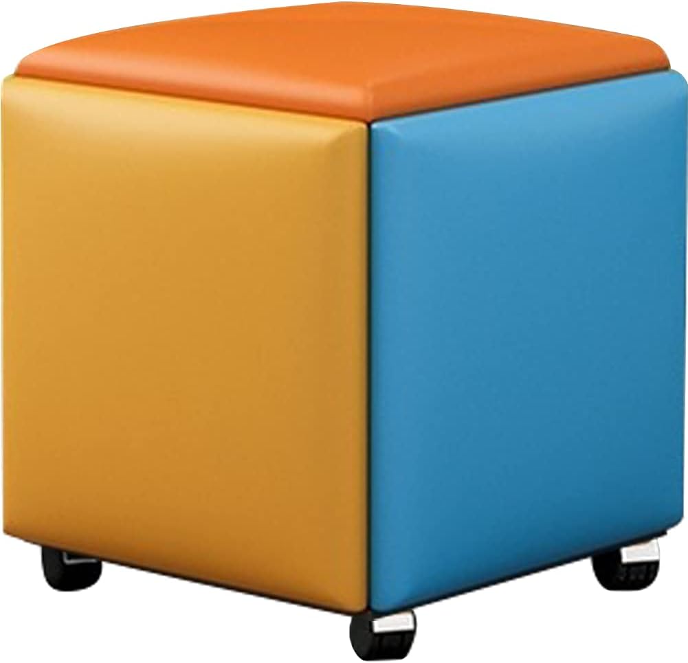 WAYUTO 5 in 1 PU Leather Seating Cube with Swivel Casters Stackable Sofa Chair Stool Nesting Ottoman Stool Movable Footstool Dressing Chair for Living Room Bedroom Colorful A Large Colorful a 17.7"D x 17.7"W x 18"H