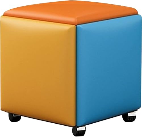WAYUTO - Cubo de asiento de piel sintética 5 en 1 con ruedas giratorias, apilable, taburete otomano, taburete otomano, reposapiés movible, silla de