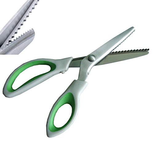 NEJLSD Pinking Shears for Fabric Ultra Sharp Comfort Grips Dressmaking Pinking Shears Zig Zag Cut Scissors Sewing Scissors,Professional Handheld Dressmaking Green