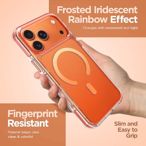 Image of Magnetic Case for iPhone 17 Pro Max [Compatible with Magsafe] [Anti-Yellowing] [1 Screen Protector] Slim Clear Iridescent Case for iPhone 17 Pro Max 6.9 inch 2025, Orange