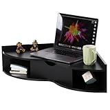 Basicwise Brown Heart Shaped Wall Mounted Office Table with Drawer and Two Shelves Computer Writing Corner Desk,QI004024.BK
