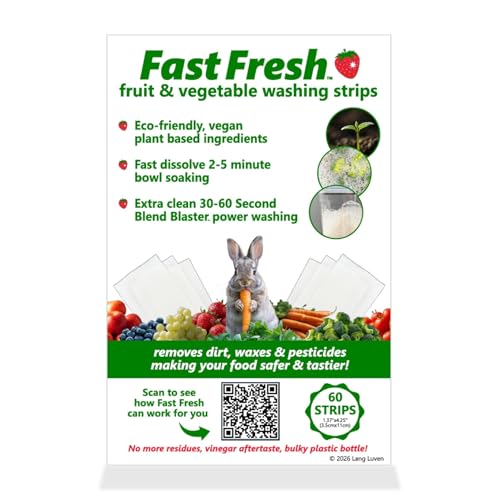 Fast Fresh Fruit and Vegetable Wash Strips | Plant-Based, Food-Safe Produce Cleaner | Dissolvable Veggie Wash Removes Contaminants, Waxes & Dirt | All-Natural | Travel (60 Count (Pack of 1))