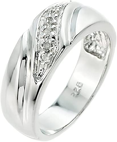 .925 Sterling Silver 5 Diamond Accented Men's Wedding Band (J-K Color, I1-I2 Clarity) - Size 12